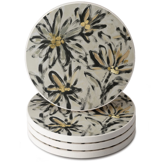 Thirstystone Flower Fresco 4 Pack Round Absorbent Stone Coasters 4" Diameter