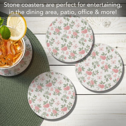 Thirstystone Pretty Coquette 4 Pack Round Absorbent Stone Coasters 4" Diameter