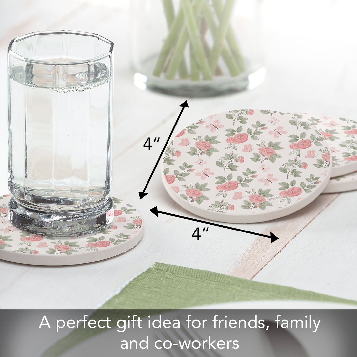 Thirstystone Pretty Coquette 4 Pack Round Absorbent Stone Coasters 4" Diameter