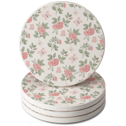 Thirstystone Pretty Coquette 4 Pack Round Absorbent Stone Coasters 4" Diameter