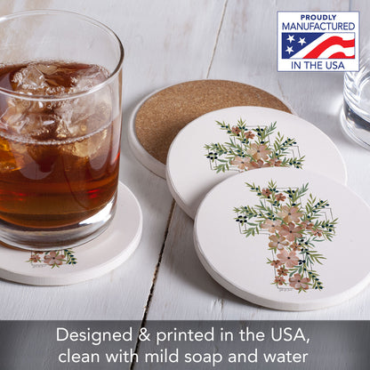 Thirstystone Floral Faith 4 Pack Round Absorbent Stone Coasters 4" Diameter