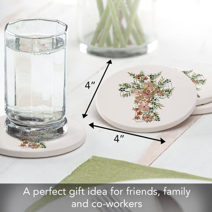 Thirstystone Floral Faith 4 Pack Round Absorbent Stone Coasters 4" Diameter