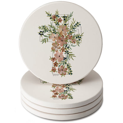 Thirstystone Floral Faith 4 Pack Round Absorbent Stone Coasters 4" Diameter