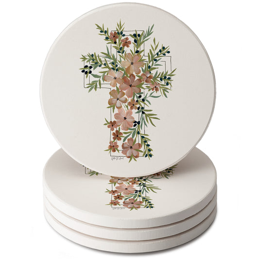 Thirstystone Floral Faith 4 Pack Round Absorbent Stone Coasters 4" Diameter
