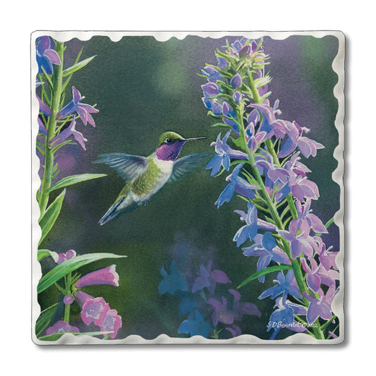 Thirstystone Purple Hummingbird Floral Single Tumbled Tile Stone Coaster with Protective Cork Backing Manufactured in The USA 4" Square, Artistic, Easily Wipes Clean
