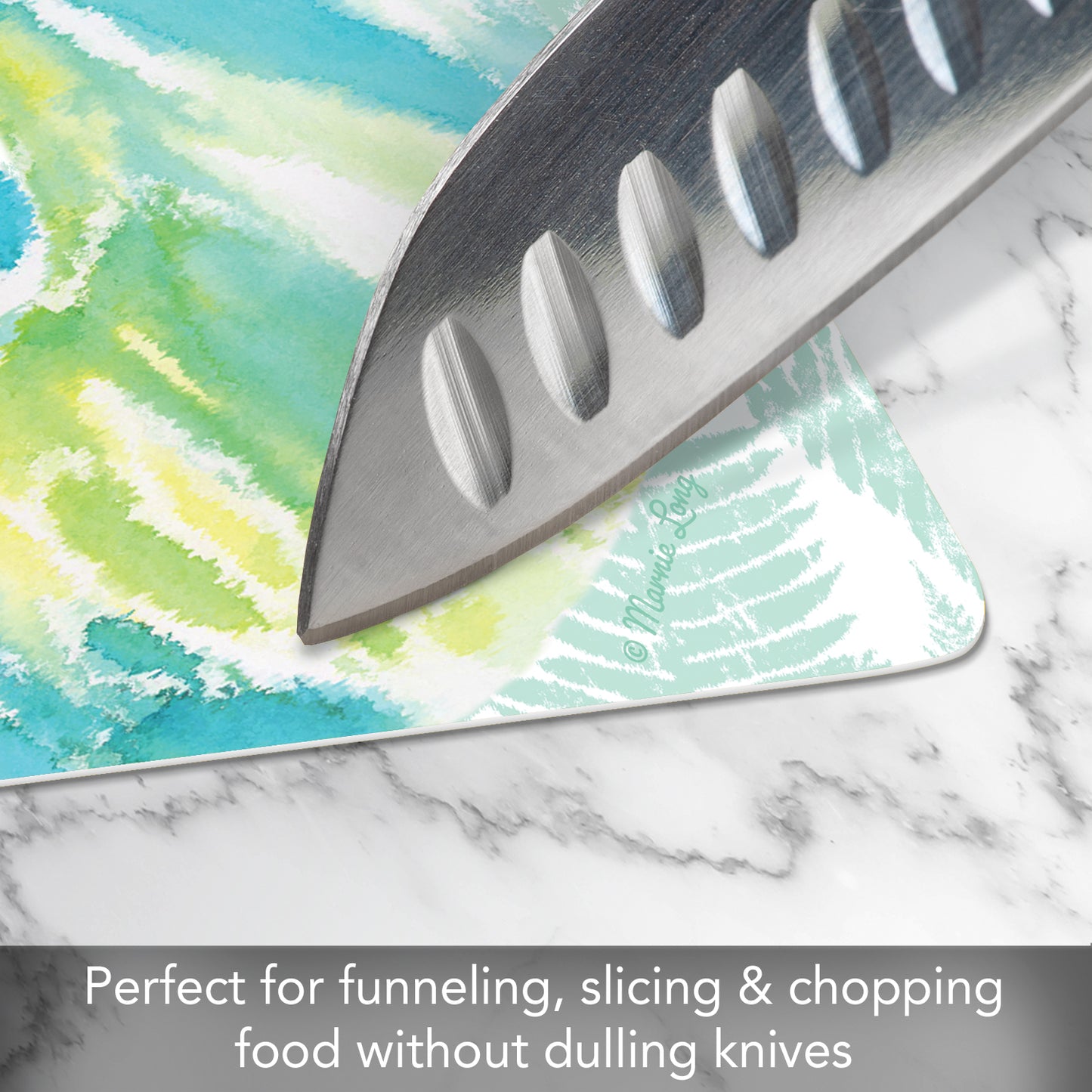 Cut N' Funnel Isla Mona Coastal Designer Flexible Plastic Cutting Board Mat 15" x 11.5", Made in the USA, Decorative, Flexible, Easy to Clean