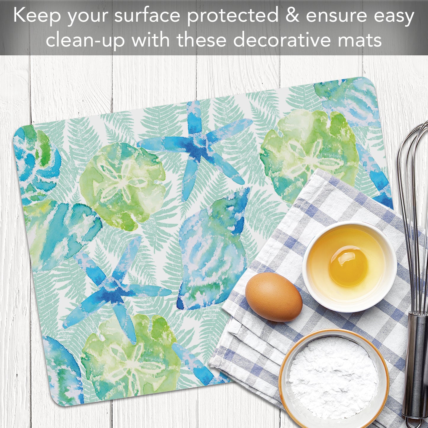 Cut N' Funnel Isla Mona Coastal Designer Flexible Plastic Cutting Board Mat 15" x 11.5", Made in the USA, Decorative, Flexible, Easy to Clean
