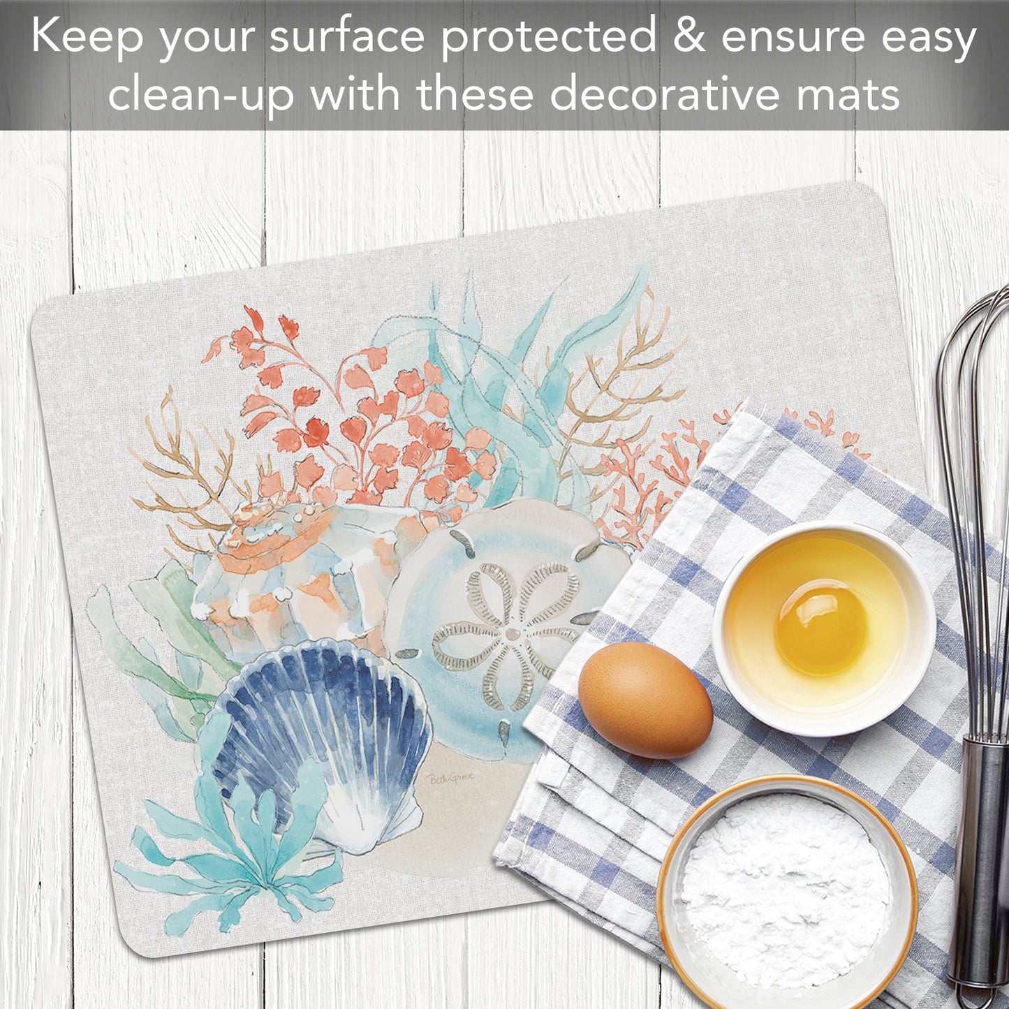 Cut N' Funnel Seaside Designer Flexible Plastic Cutting Board Mat 15" x 11.5", Made in the USA, Decorative, Flexible, Easy to Clean