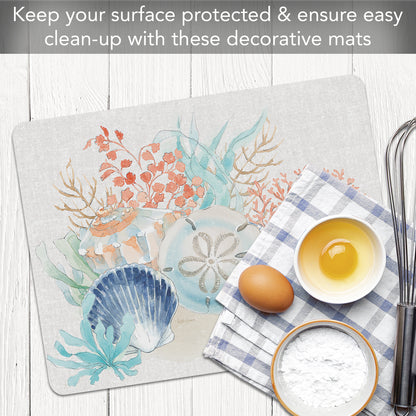 Cut N' Funnel Seaside Designer Flexible Plastic Cutting Board Mat 15" x 11.5", Made in the USA, Decorative, Flexible, Easy to Clean