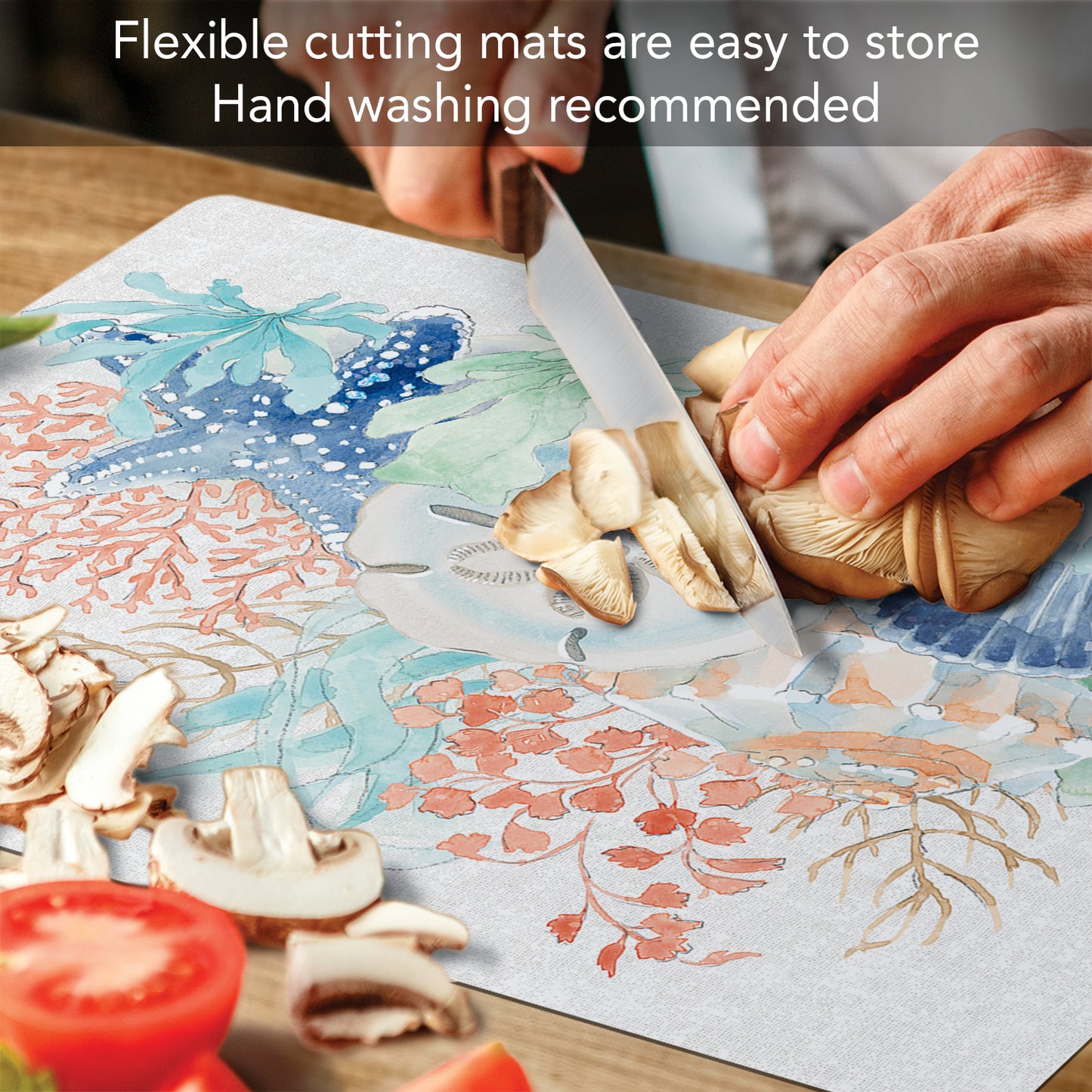 Cut N' Funnel Seaside Designer Flexible Plastic Cutting Board Mat 15" x 11.5", Made in the USA, Decorative, Flexible, Easy to Clean