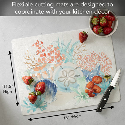Cut N' Funnel Seaside Designer Flexible Plastic Cutting Board Mat 15" x 11.5", Made in the USA, Decorative, Flexible, Easy to Clean