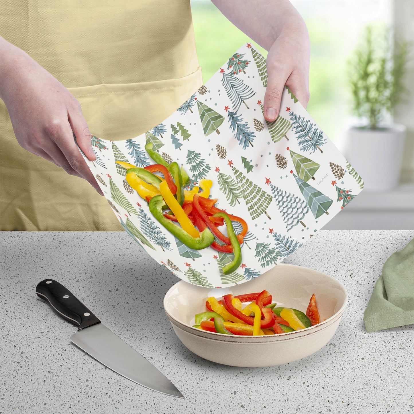 Cut N' Funnel Jolly Trees Designer Flexible Plastic Cutting Board Mat 15" x 11.5", Made in the USA, Decorative, Flexible, Easy to Clean