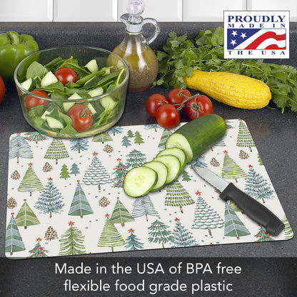 Cut N' Funnel Jolly Trees Designer Flexible Plastic Cutting Board Mat 15" x 11.5", Made in the USA, Decorative, Flexible, Easy to Clean