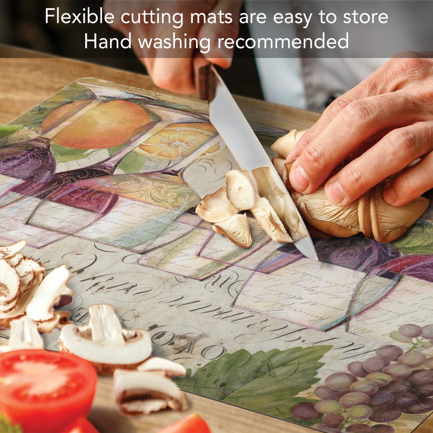 Cut N' Funnel Wine Country/Orange Designer Flexible Plastic Cutting Board Mat with Coordinating Solid Flex Mat 15" x 11.5", Made in the USA, Decorative, Flexible, Easy to Clean