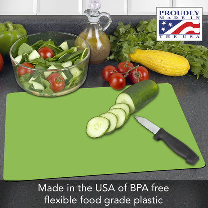 Cut N' Funnel Garden Greenery/Lime Green 2 Pack Designer Flexible Plastic Cutting Board Mat With Coordinating Solid Flex Mat 15" x 11.5", Made in the USA, Decorative, Flexible, Easy to Clean