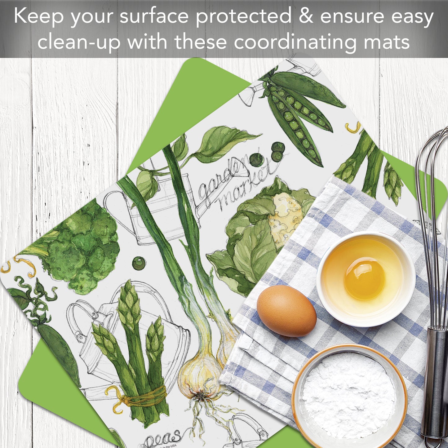 Cut N' Funnel Garden Greenery/Lime Green 2 Pack Designer Flexible Plastic Cutting Board Mat With Coordinating Solid Flex Mat 15" x 11.5", Made in the USA, Decorative, Flexible, Easy to Clean