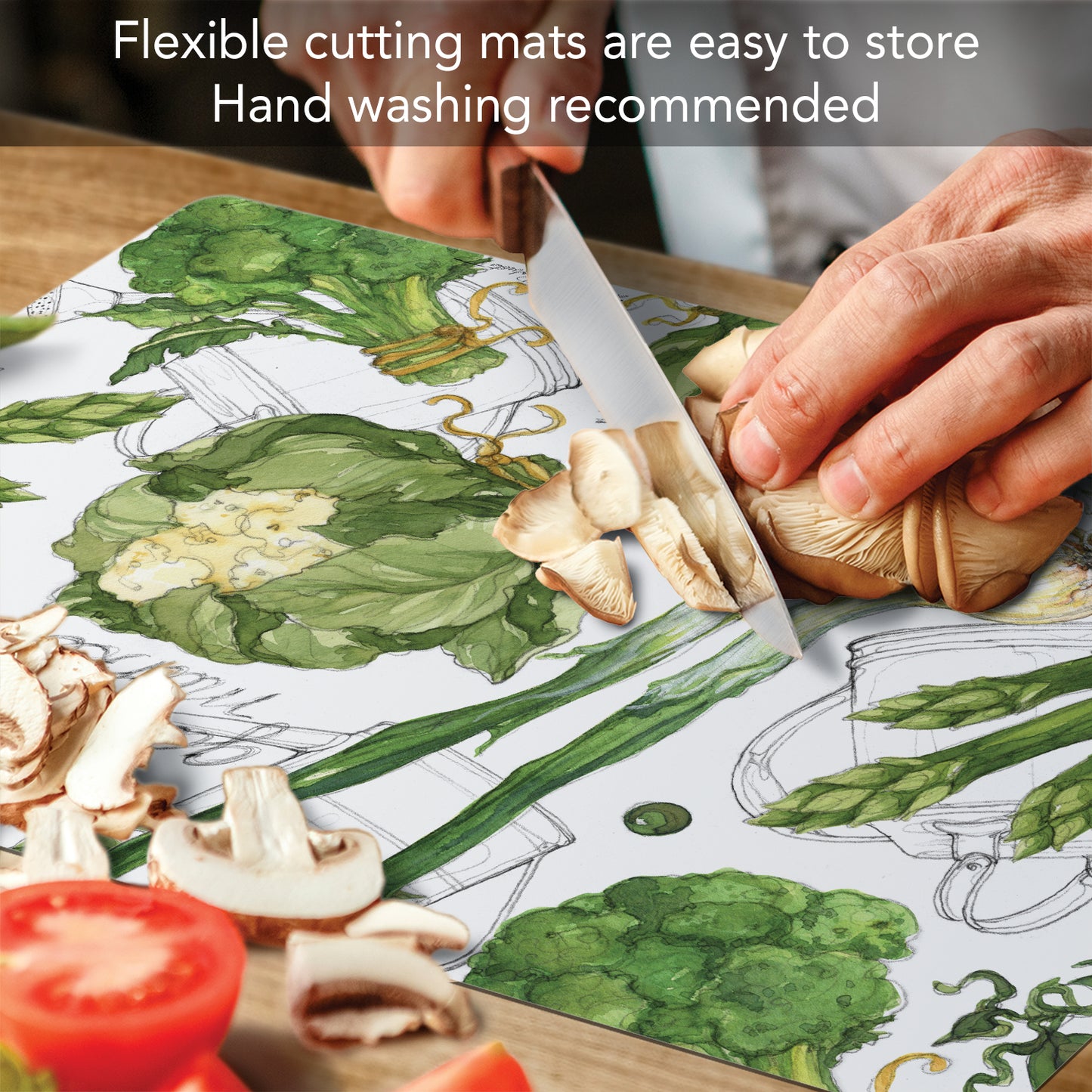 Cut N' Funnel Garden Greenery/Lime Green 2 Pack Designer Flexible Plastic Cutting Board Mat With Coordinating Solid Flex Mat 15" x 11.5", Made in the USA, Decorative, Flexible, Easy to Clean