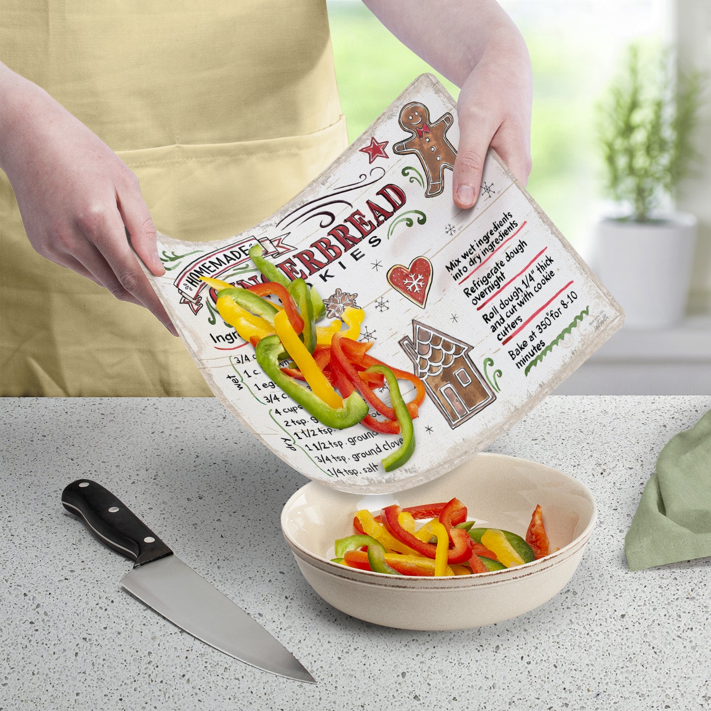 Cut N' Funnel Gingerbread/Dark Red 2 Pack Designer Flexible Plastic Cutting Board Mat with Coordinating Solid Flex Mat 15" x 11.5", Made in the USA, Decorative, Flexible, Easy to Clean