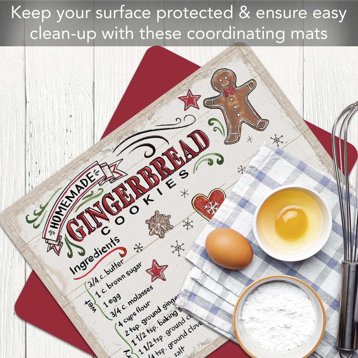Cut N' Funnel Gingerbread/Dark Red 2 Pack Designer Flexible Plastic Cutting Board Mat with Coordinating Solid Flex Mat 15" x 11.5", Made in the USA, Decorative, Flexible, Easy to Clean