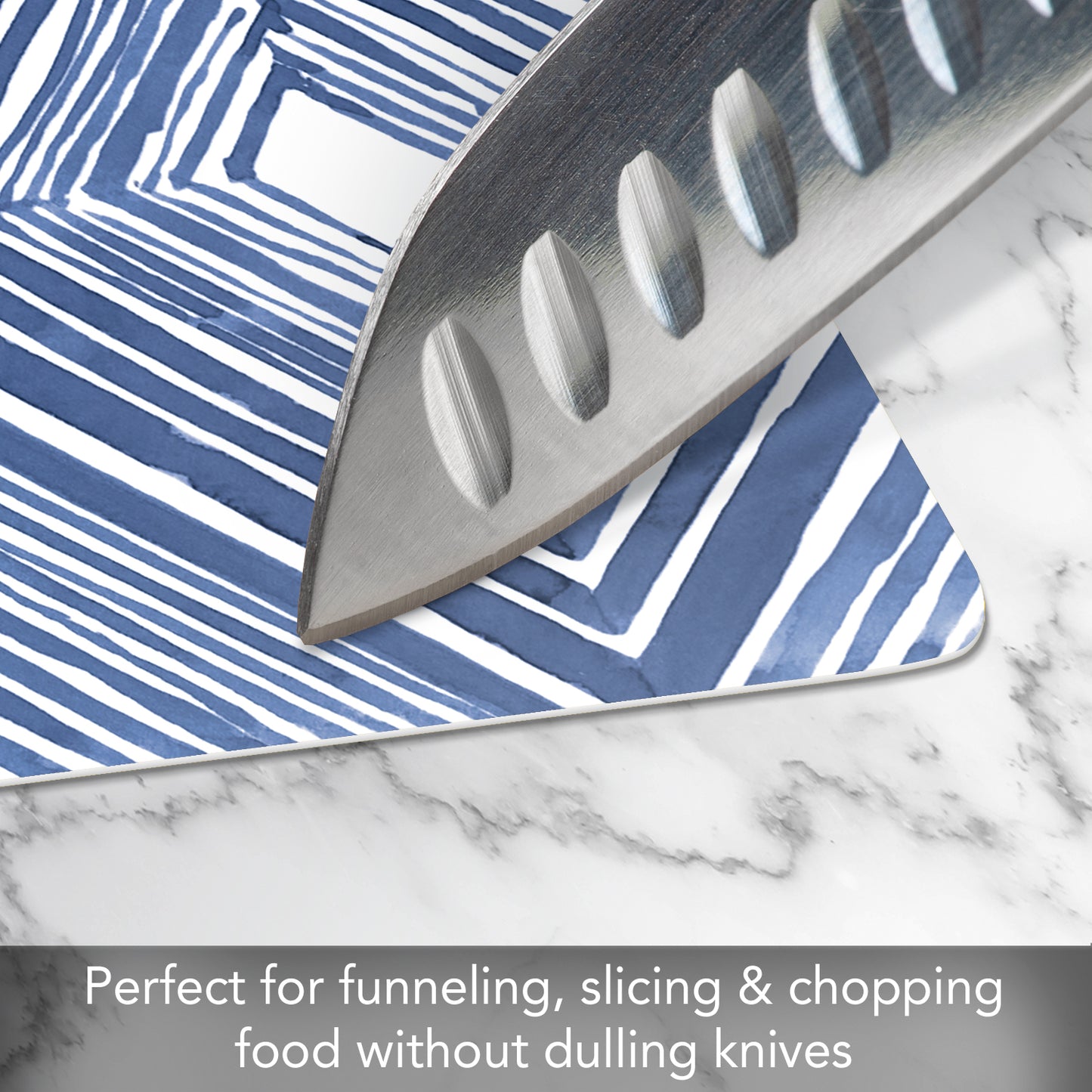Cut N' Funnel Shibori Blues Designer Flexible Plastic Cutting Board Mat 15" x 11.5", Made in the USA, Decorative, Flexible, Easy to Clean