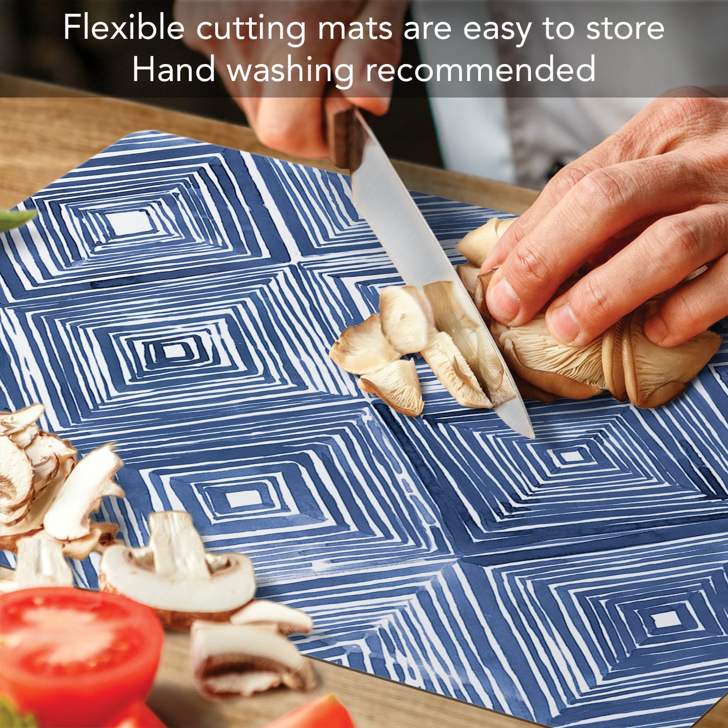 Cut N' Funnel Shibori Blues Designer Flexible Plastic Cutting Board Mat 15" x 11.5", Made in the USA, Decorative, Flexible, Easy to Clean