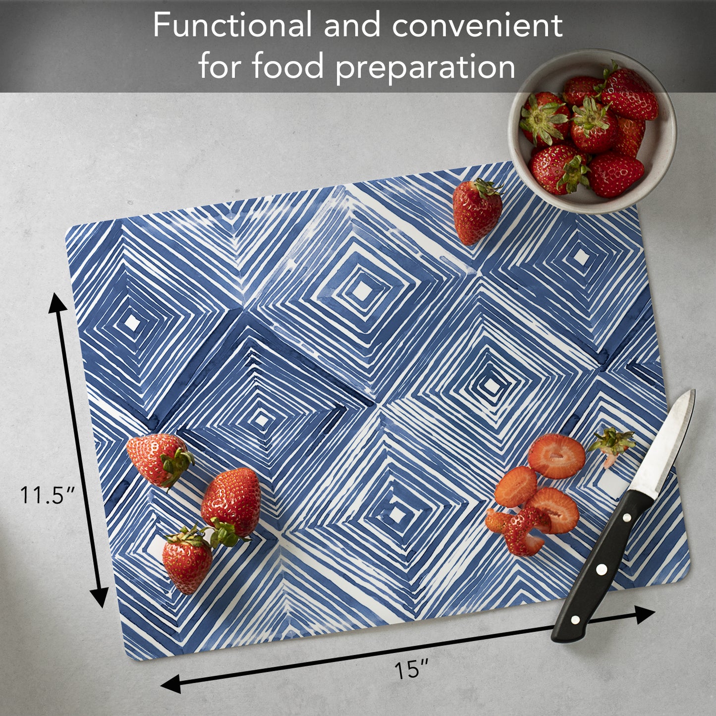 Cut N' Funnel Shibori Blues Designer Flexible Plastic Cutting Board Mat 15" x 11.5", Made in the USA, Decorative, Flexible, Easy to Clean