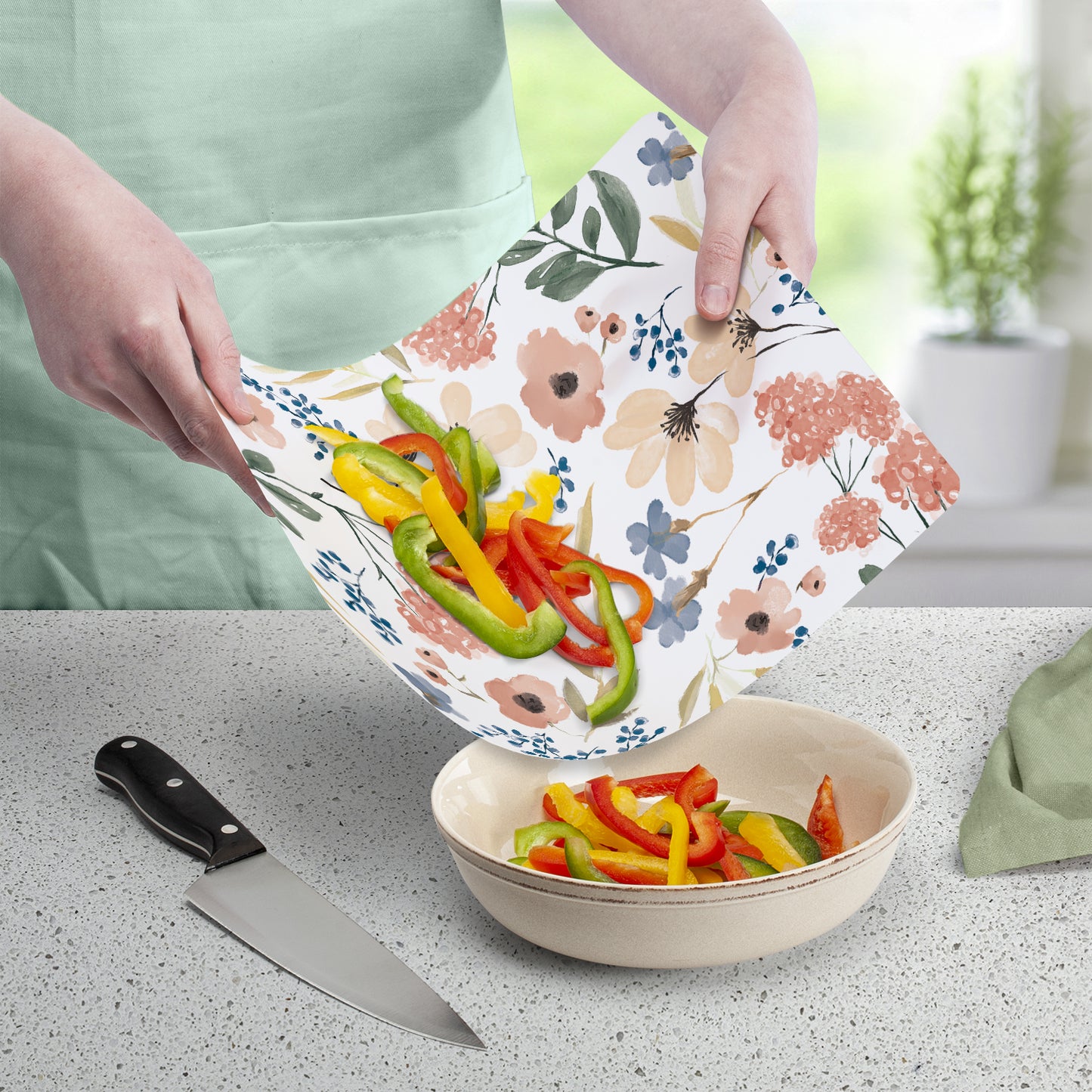 Cut N' Funnel Meadow Designer Flexible Plastic Cutting Board Mat 15" x 11.5", Made in the USA, Decorative, Flexible, Easy to Clean