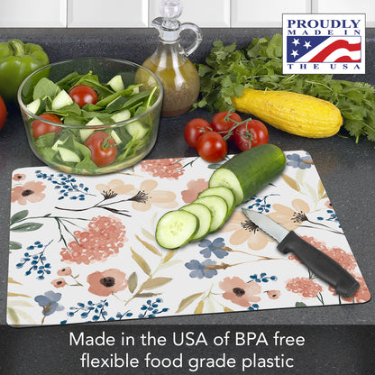 Cut N' Funnel Meadow Designer Flexible Plastic Cutting Board Mat 15" x 11.5", Made in the USA, Decorative, Flexible, Easy to Clean