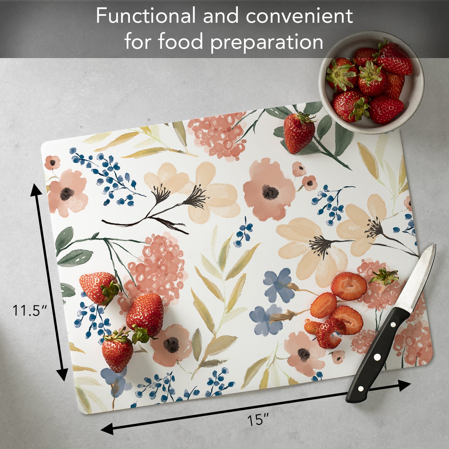 Cut N' Funnel Meadow Designer Flexible Plastic Cutting Board Mat 15" x 11.5", Made in the USA, Decorative, Flexible, Easy to Clean
