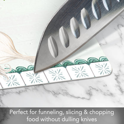 Cut N' Funnel Eat Fresh Designer Flexible Plastic Cutting Board Mat 15" x 11.5", Made in the USA, Decorative, Flexible, Easy to Clean