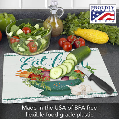 Cut N' Funnel Eat Fresh Designer Flexible Plastic Cutting Board Mat 15" x 11.5", Made in the USA, Decorative, Flexible, Easy to Clean