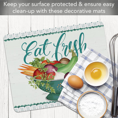 Cut N' Funnel Eat Fresh Designer Flexible Plastic Cutting Board Mat 15" x 11.5", Made in the USA, Decorative, Flexible, Easy to Clean