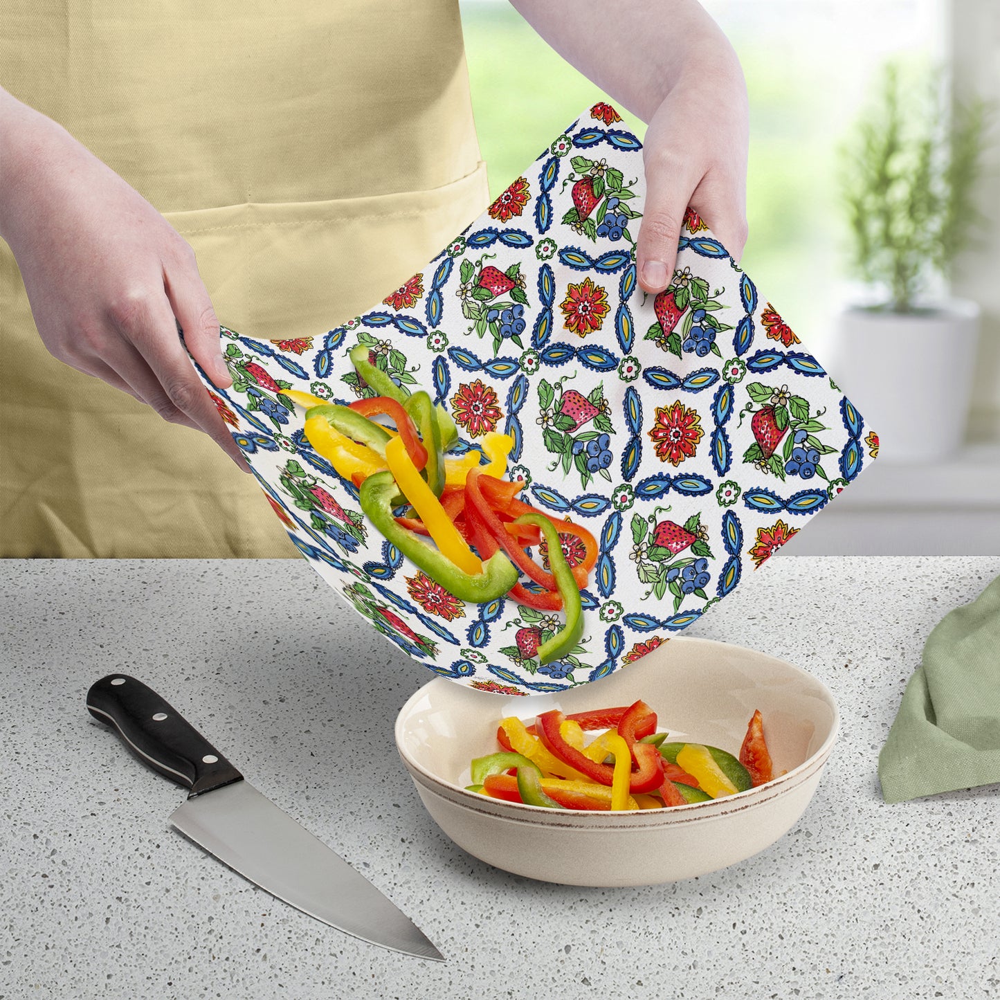 Cut N' Funnel Strawberry Garden Designer Flexible Plastic Cutting Board Mat 15" x 11.5", Made in the USA, Decorative, Flexible, Easy to Clean