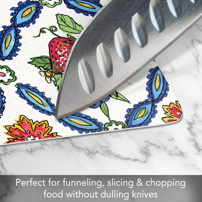 Cut N' Funnel Strawberry Garden Designer Flexible Plastic Cutting Board Mat 15" x 11.5", Made in the USA, Decorative, Flexible, Easy to Clean