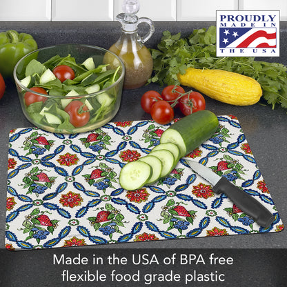 Cut N' Funnel Strawberry Garden Designer Flexible Plastic Cutting Board Mat 15" x 11.5", Made in the USA, Decorative, Flexible, Easy to Clean