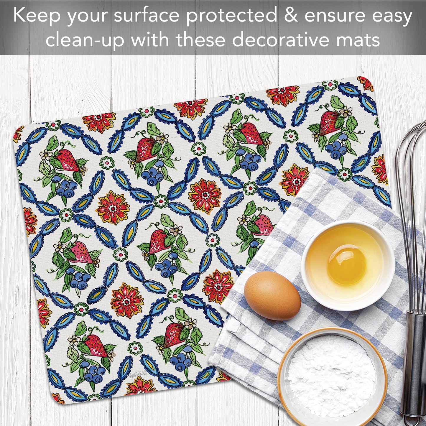 Cut N' Funnel Strawberry Garden Designer Flexible Plastic Cutting Board Mat 15" x 11.5", Made in the USA, Decorative, Flexible, Easy to Clean