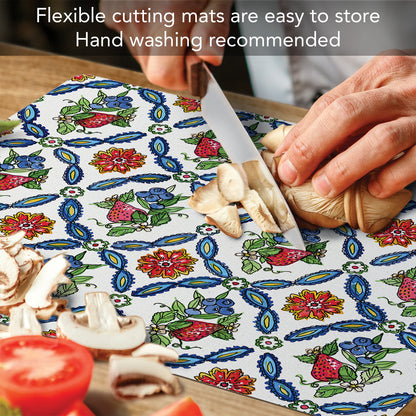 Cut N' Funnel Strawberry Garden Designer Flexible Plastic Cutting Board Mat 15" x 11.5", Made in the USA, Decorative, Flexible, Easy to Clean