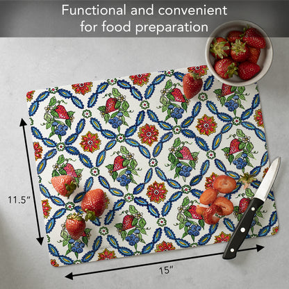 Cut N' Funnel Strawberry Garden Designer Flexible Plastic Cutting Board Mat 15" x 11.5", Made in the USA, Decorative, Flexible, Easy to Clean