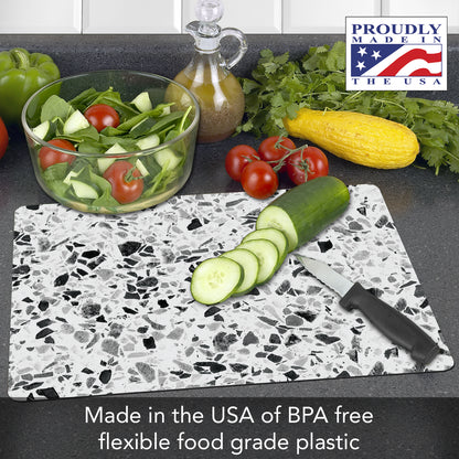 Cut N' Funnel Terrazzo Designer Flexible Plastic Cutting Board Mat 15" x 11.5", Made in the USA, Decorative, Flexible, Easy to Clean