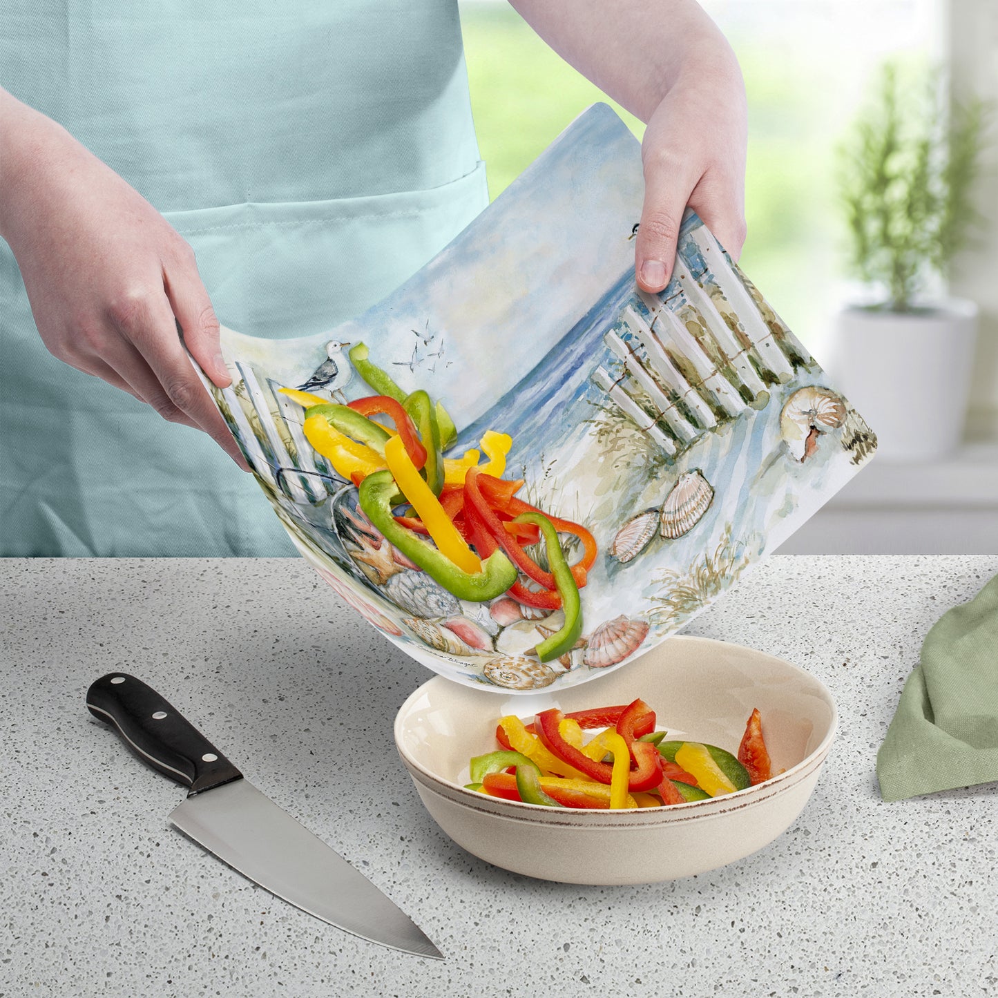Cut N' Funnel Coastal Santuary Designer Flexible Plastic Cutting Board Mat 15" x 11.5", Made in the USA, Decorative, Flexible, Easy to Clean