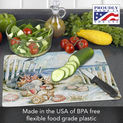 Cut N' Funnel Coastal Santuary Designer Flexible Plastic Cutting Board Mat 15" x 11.5", Made in the USA, Decorative, Flexible, Easy to Clean