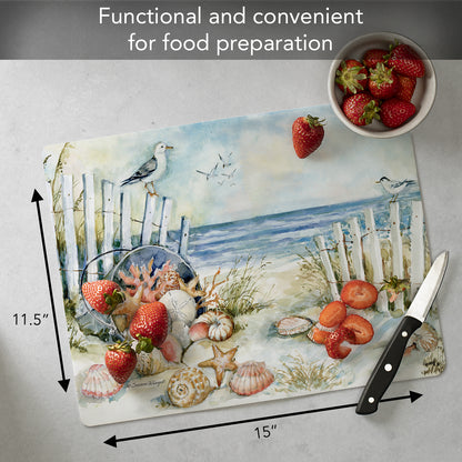 Cut N' Funnel Coastal Santuary Designer Flexible Plastic Cutting Board Mat 15" x 11.5", Made in the USA, Decorative, Flexible, Easy to Clean