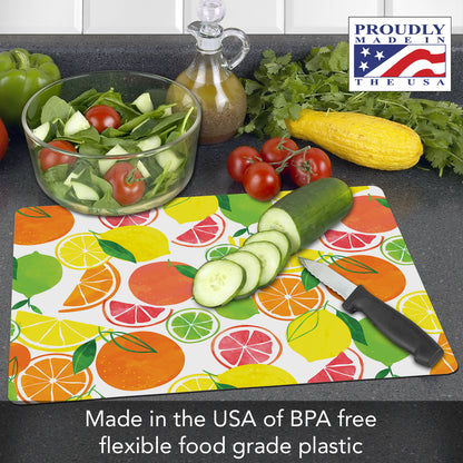 Cut N' Funnel Fruity Summer Designer Flexible Plastic Cutting Board Mat 15" x 11.5", Made in the USA, Decorative, Flexible, Easy to Clean