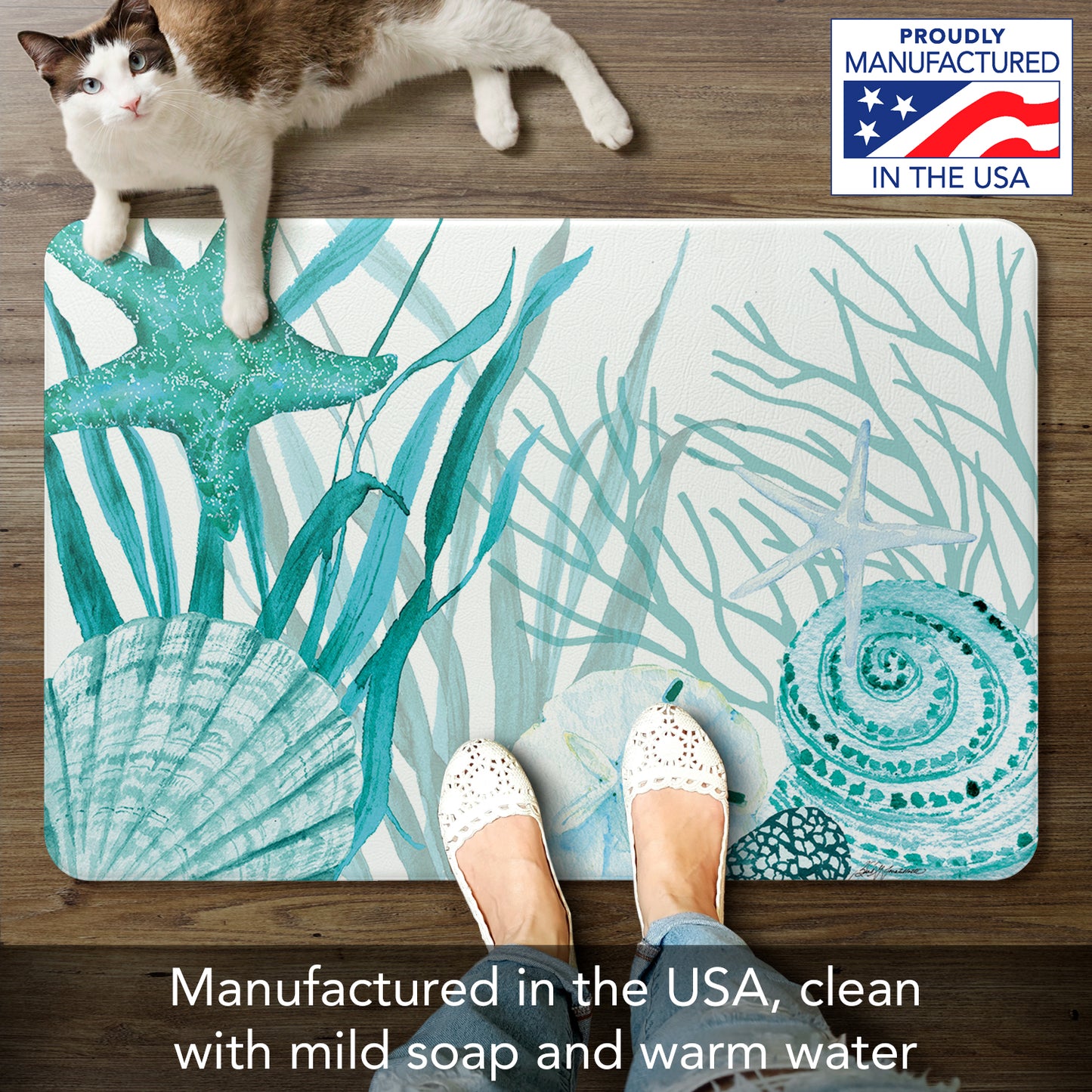 Counterart Coral Life 30” x 20” Decorative Vinyl Comfort Floor Mat, Manufactured in The USA, Waterproof, Reduces Muscle Fatigue, Easily Wipes Clean