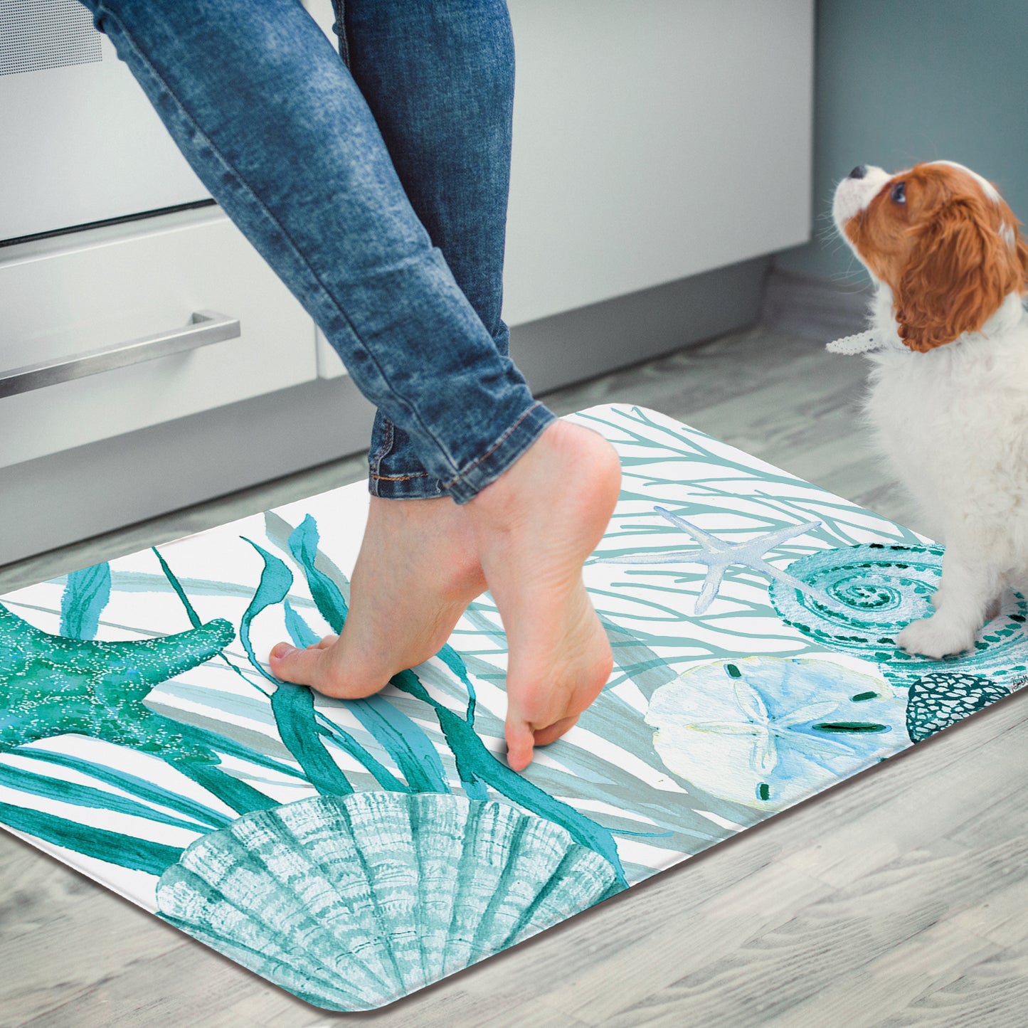 Counterart Coral Life 30” x 20” Decorative Vinyl Comfort Floor Mat, Manufactured in The USA, Waterproof, Reduces Muscle Fatigue, Easily Wipes Clean