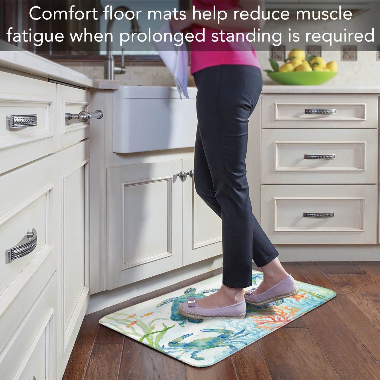 Counterart Sea Life Serenade 30” x 20” Decorative Vinyl Comfort Floor Mat, Manufactured in The USA, Waterproof, Reduces Muscle Fatigue, Easily Wipes Clean