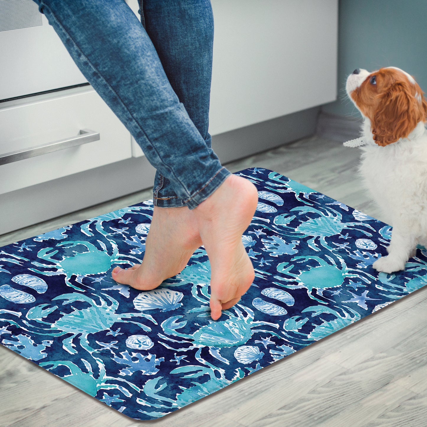 CounterArt Ocean Fantasy 30” x 20” Decorative Vinyl Comfort Floor Mat, Manufactured in The USA, Waterproof, Reduces Muscle Fatigue, Easy to Clean