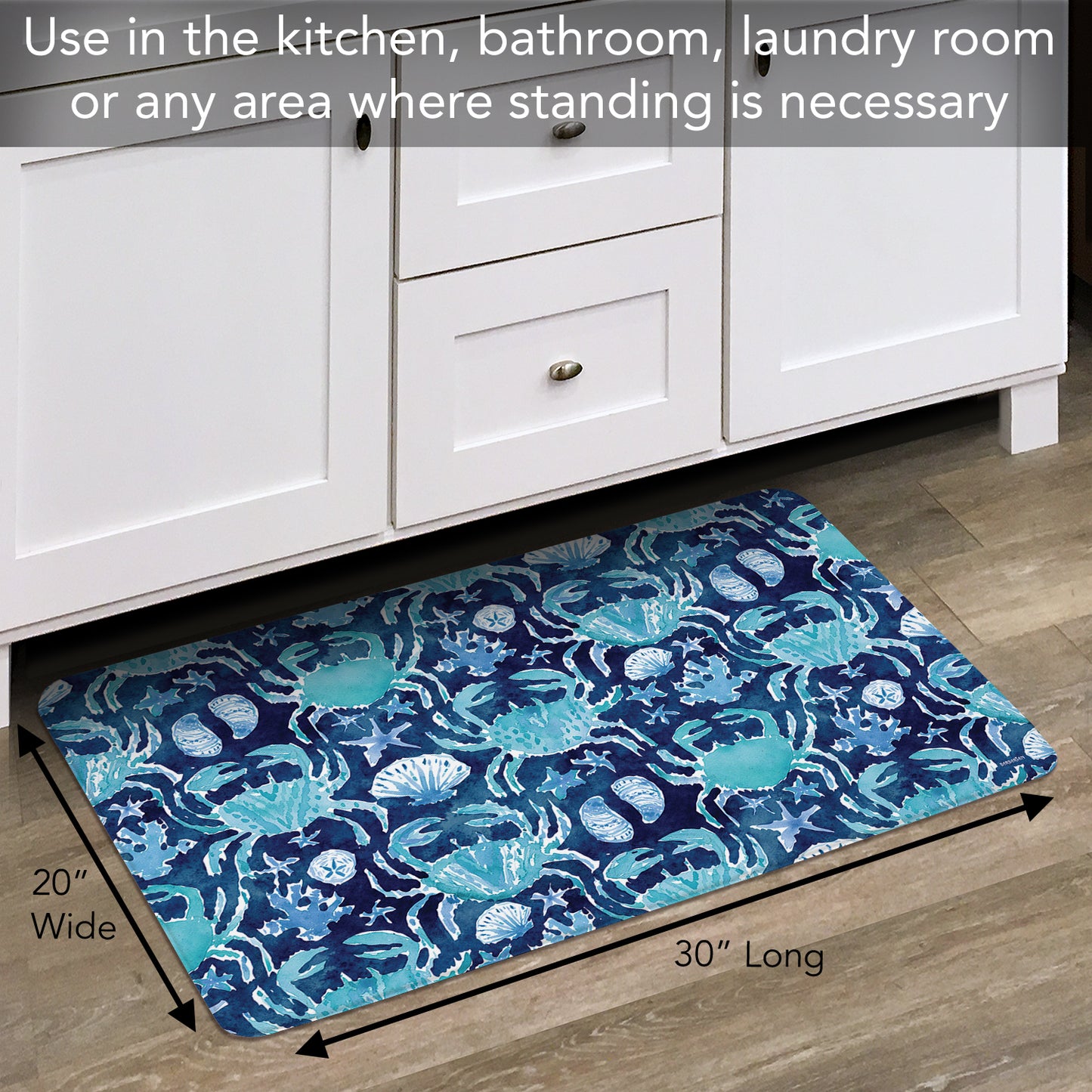 CounterArt Ocean Fantasy 30” x 20” Decorative Vinyl Comfort Floor Mat, Manufactured in The USA, Waterproof, Reduces Muscle Fatigue, Easy to Clean