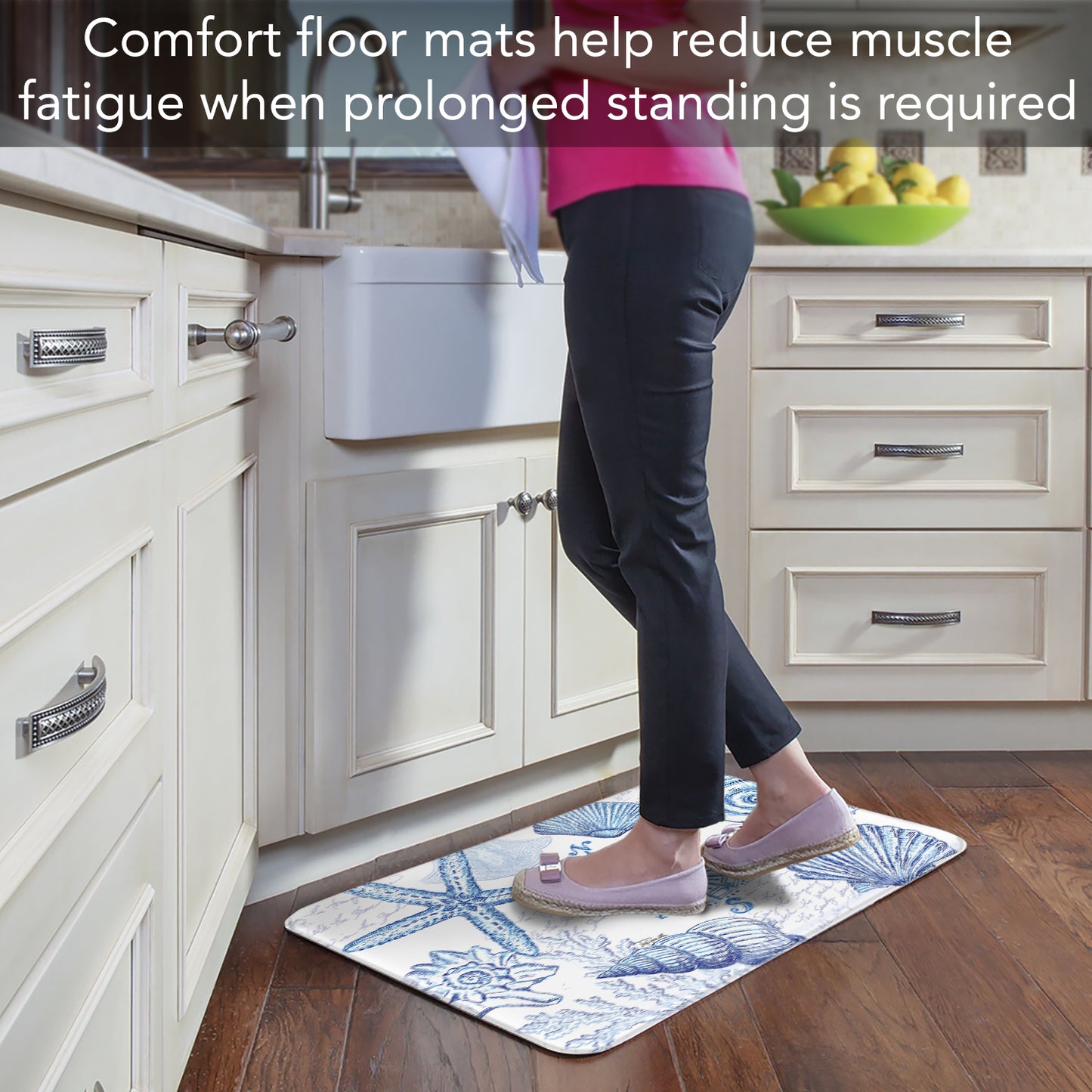 CounterArt Coastal Sketch 30” x 20” Decorative Vinyl Comfort Floor Mat, Manufactured in The USA, Waterproof, Reduces Muscle Fatigue, Easily Wipes Clean