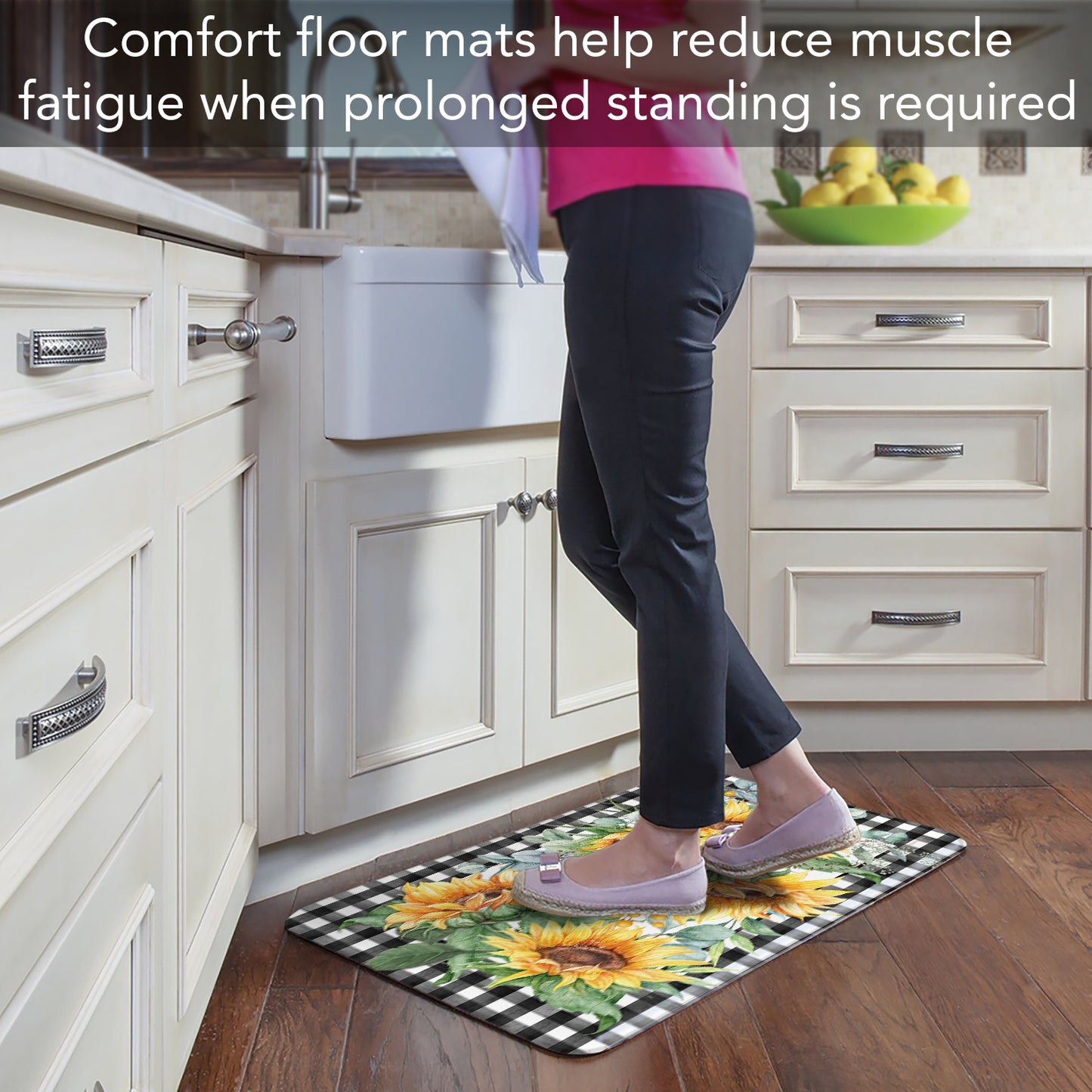 Counterart Sunflower Fields 30” x 20” Decorative Vinyl Comfort Floor Mat, Manufactured in The USA, Waterproof, Reduces Muscle Fatigue, Easily Wipes Clean